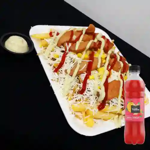 Salchipapa Americana +Del valle Mango Fresa 500ml