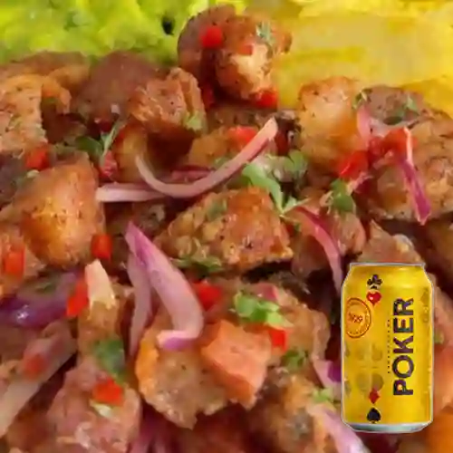 Combo Ceviche de Chicharrón + Cerveza Poker Lta 330ml
