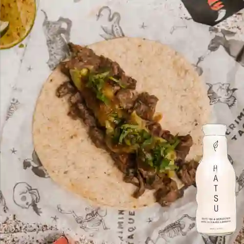 Combo Taco Arrachera X3 +Hatsu Blanco Mangostino 400ml