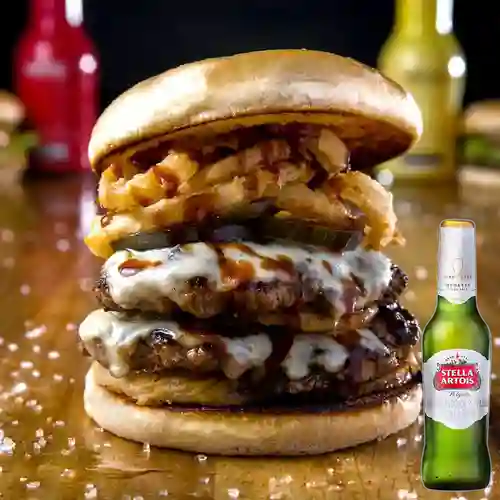 Combo Burger Hot + Cerveza Stella Artois Bot. 330ml