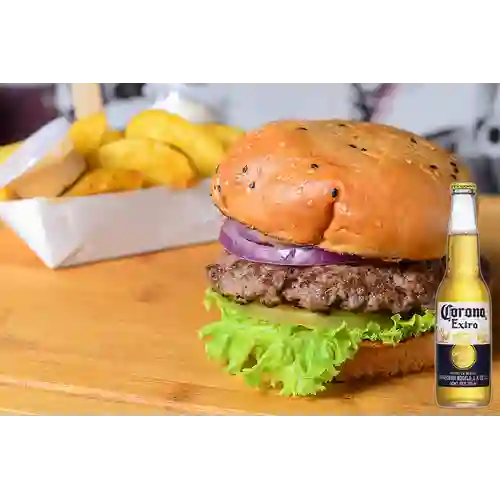 Combo Burger Tradicional + Cerveza Corona Bot. 355ml
