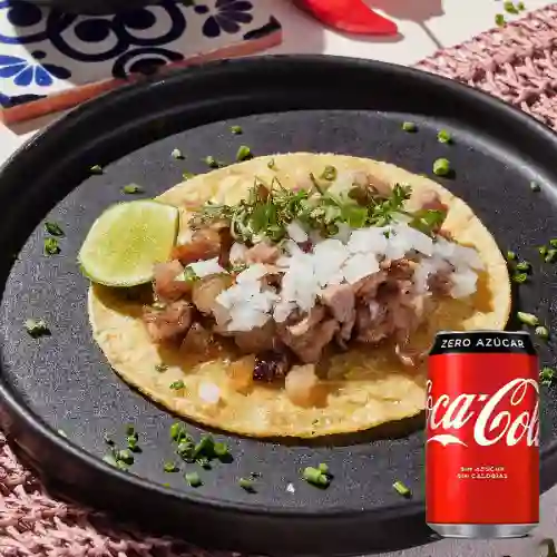 Combo Taco Carnitas. + Coca-Cola Sin Azúcar 355 Ml.