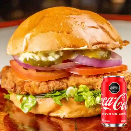 Hamburguesa Base de Pollo Crunchy +Cocacola Org 330ML