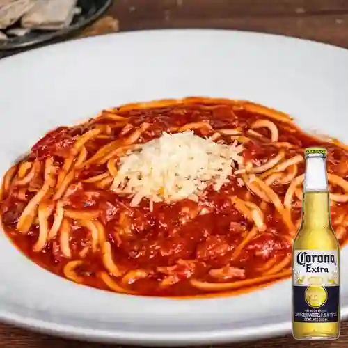 Combo Pasta Bolognesa + Cerveza Corona Bot. 355ml