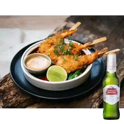 Combo Satay Langostinos + Stella Artois Bot. 330ml