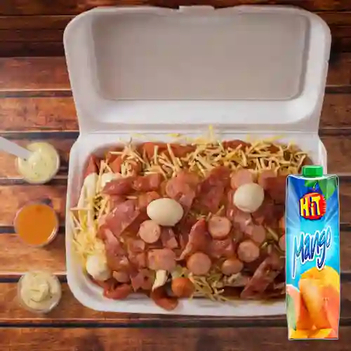 Combo Salchipapa Mega Especial + Hit Mango 1 l