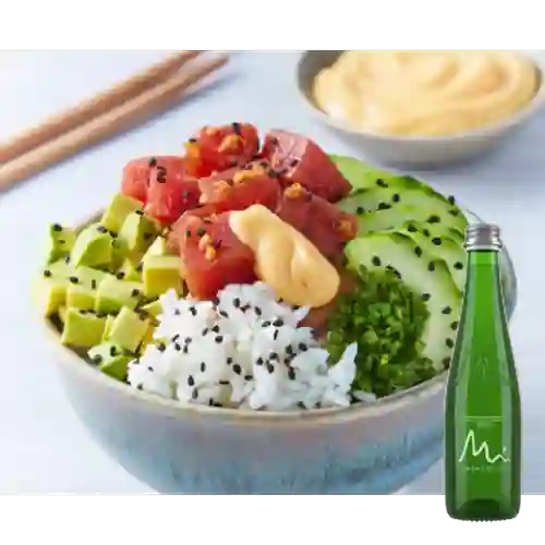 Combo Poke de Atun + Agua Manantial  Con Gas 300 ml
