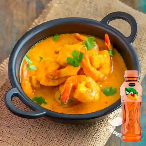 Cazuela de Camarones c/ Arroz +Fuzetea Durazno 400ML