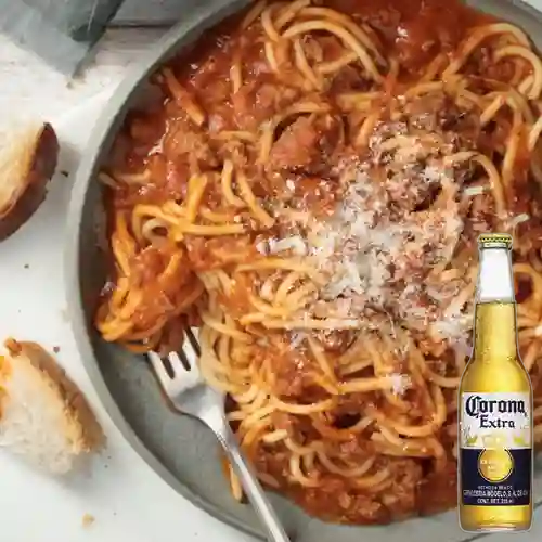Combo Pasta Bolognesa + Cerveza Corona Bot. 355ml