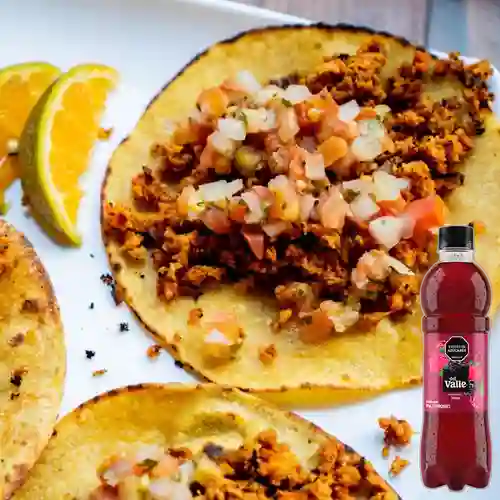 Combo 3 Tacos de Chorizo + Del Valle Mora 500 ml