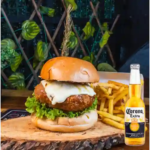 Combo Hamburguesa Pollo Apanada + Corona 330 ml