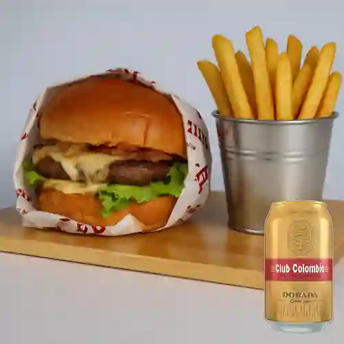 Combo Burger Clásica de Res + Club Cola Dorada Lata 330ml