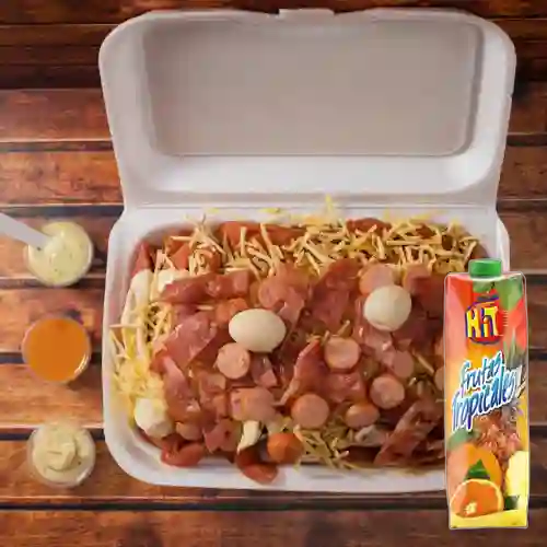 Salchipapa Mega Especial +Hit Frutas Tropicales 1 l