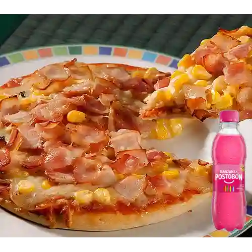 Pizzadilla Maíz&Tocineta Personal +Postobón Manzana 250ml