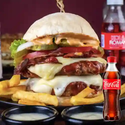 Hamburguesa Chipotle Doble Carne +Papas +CocaCola Org 400ml
