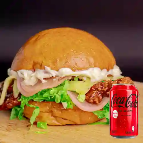 Hamburguesa Pollo Crunchy Bbq +Cocacola S/az 330ML