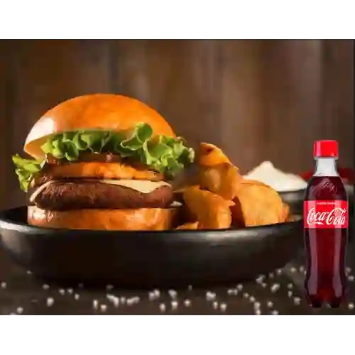 Hamburguesa de Cerdo al Barril +Cocacola Org 400ml