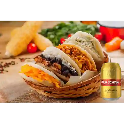 Combo Arepa Rellena Mixta +Club col. Dorada 355ml