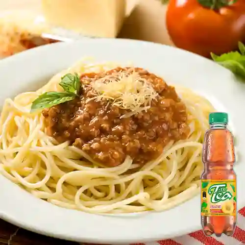 Spaguetti Napolitana c/ Carne +Mr. Tea Durazno 500ml