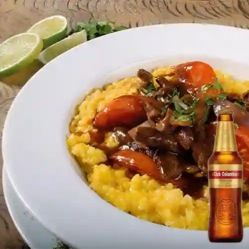 Combo Arroz Huancaina c/ Lomo Saltado + Club Col. Dorada 330ml