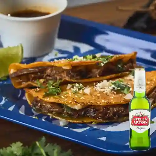 Combo Taco de Birria + Stella Artois 350 ml
