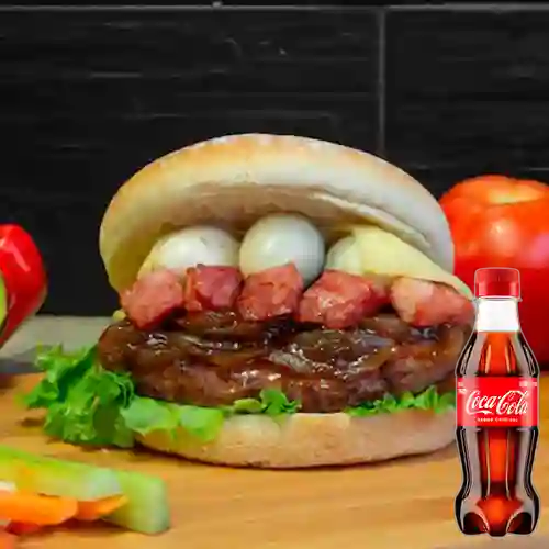 Hamburguesa Carne Artesanal +Costilla BBQ +CocaCola Org 250ml
