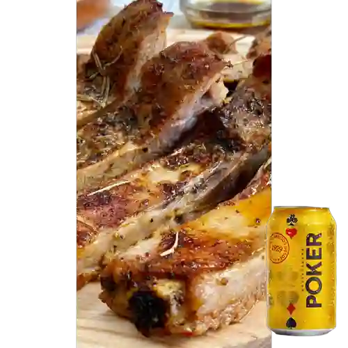 Combo Costillas Ahumadas + Cerveza Poker Lta 330ml