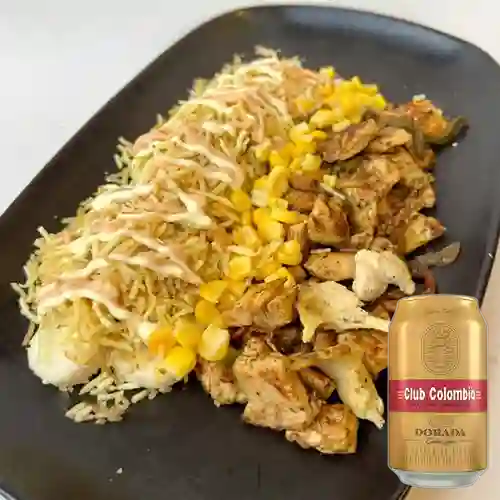 Combo Chuzo de Pollo + Club col. Dorada Lta 330ml