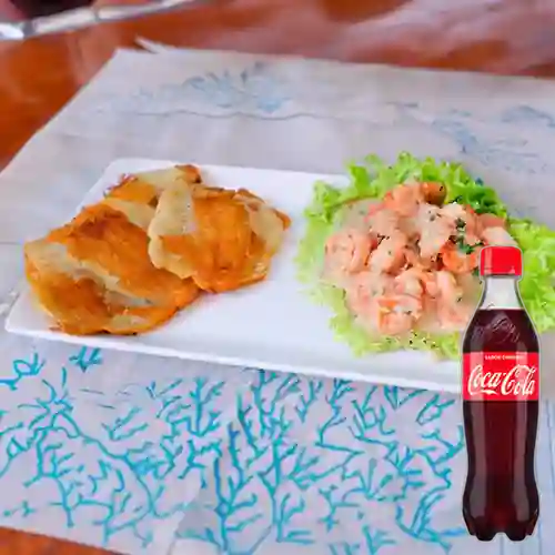 Camarones Al Ajillo c/ Patacón +Cocacola Org 400ml