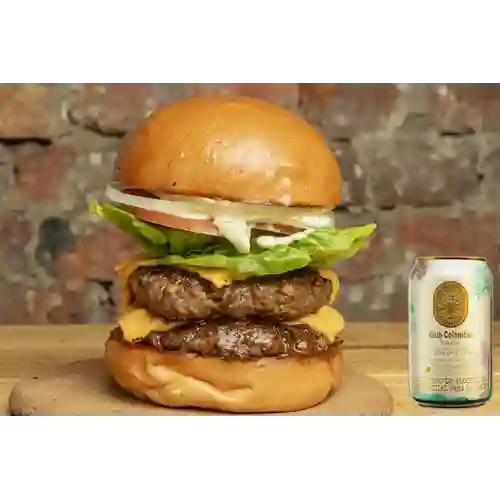 Combo Hamburguesa Doble Carne +Club col. Dorada 330 ml