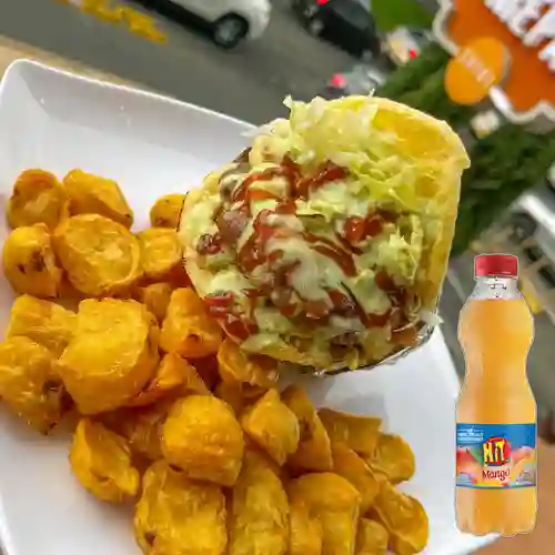 Combo Arepa Burger de la Casa + Hit Mango 500 ml