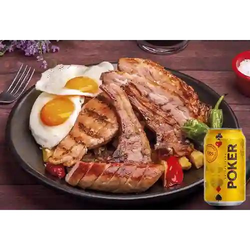 Combo Carnes Mixtas Uno + Cerveza Poker Lta 330ml