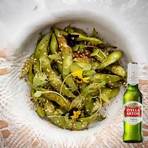Combo Edamames Al Wok + Stella Artois