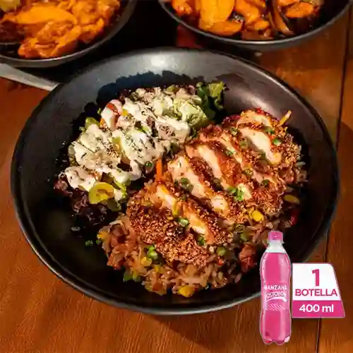 Asian Chicken Crispy Rice +Postobón Manzana 400ml