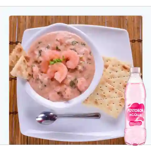 Coctel de Camarón + Acqua Postobón Frutos Rojos 250ml