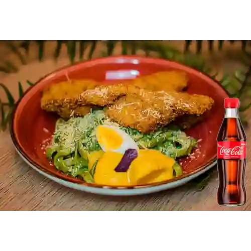 Fetuccini Al Pesto c/ Milanesa +Cocacola Org 300ML