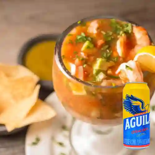 Combo Coctel de Camarones + Aguila 473 ml