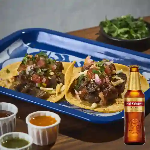 Combo Taco de Carne Asada +Club col. Dorada 350ml