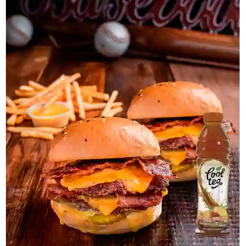 2 Bacon Double Smashed&Fries +Cool Tea Durazno 400ml