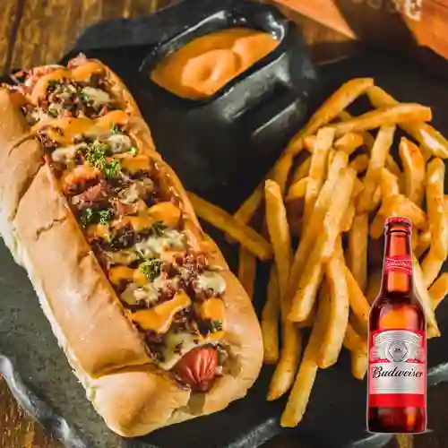 Combo Perro Suizo + Cerveza Budweiser Bot. 315ml