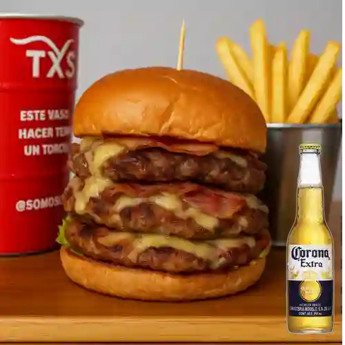 Combo Burger Triple + Cerveza Corona Bot. 355ml