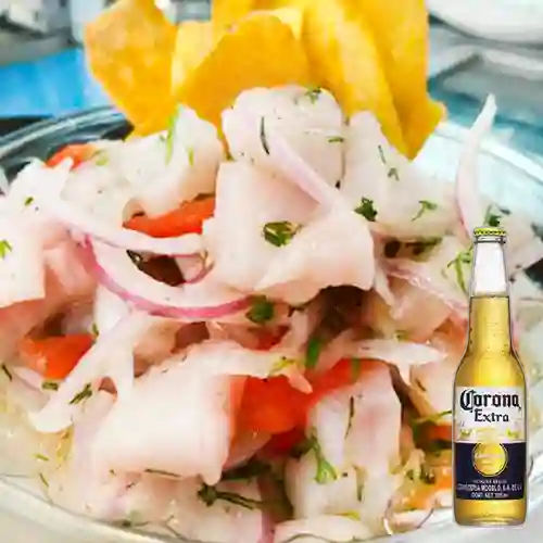 Combo Ceviche de Pescado + Cerveza Corona Bot. 355ml