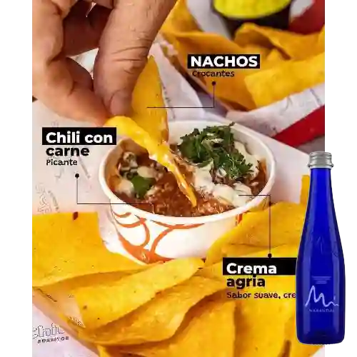 Nachos Dobles Chili c/ Carne +Agua Manantial 500Ml