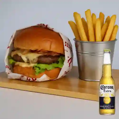 Combo Burger Clasica de Res + Corona Bot. 355ml