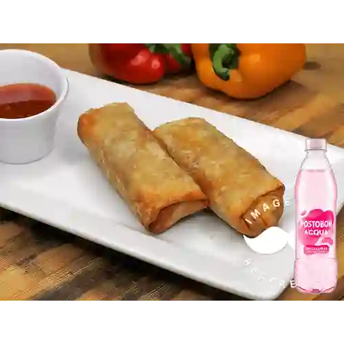 Rollos Primavera Pollo +Acqua Postobón Frutos Rojos 250ml