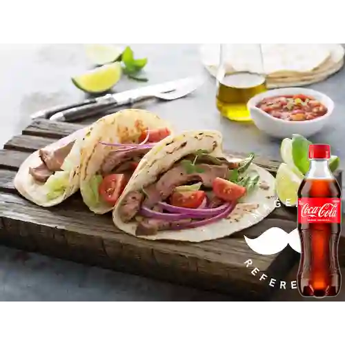 Tacos de Carne Asada X 3 Und +Cocacola Org 400ml