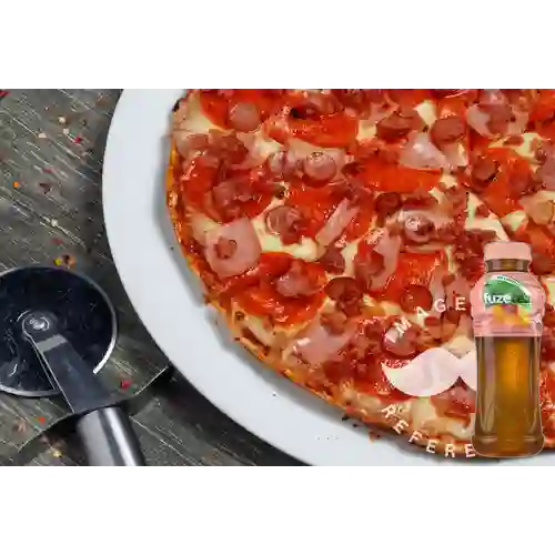 Pizza Gourmet Especial Carnes +Fuzetea Durazno 300ml