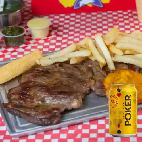 Combo Carne a la Plancha + Cerveza Poker Lta 330ml