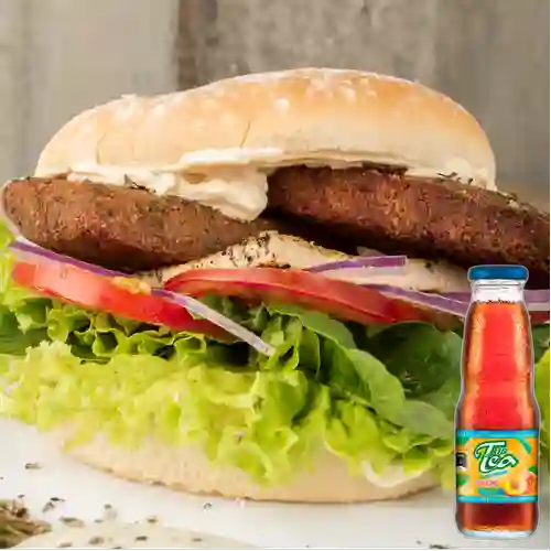 Hamburguesa de Falafel +Mr Tea Durazno Cero 300ml