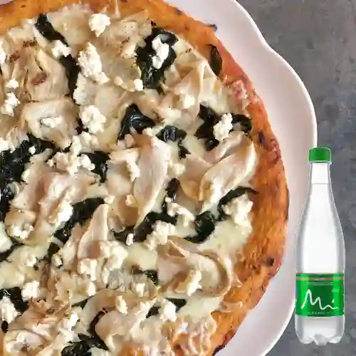 Combo Pizza Pollo Espinaca + Manantial Con Gas 600ML